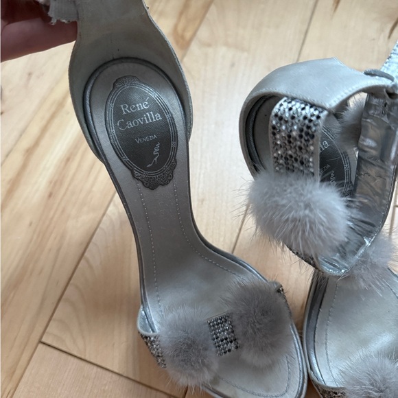 Rene Caovilla Limited Edition Silver Fur-Accented Heels - Picture 7 of 10